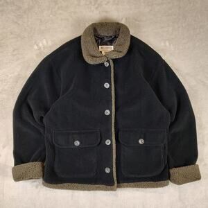 VTG Columbia black sherpa fleece button up casual chore jacket womens Small